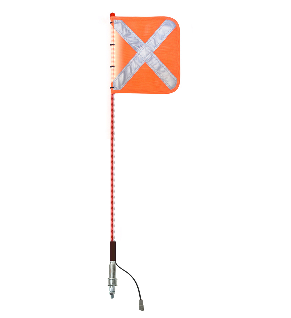 Buggy whip with a safety flag attached, designed to improve the visibility and safety of off-road vehicles, featuring a flexible and durable construction for secure mounting.